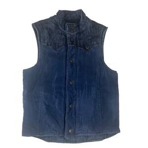 True Religion mens large puffer Indigo Denim Vest reversible logo